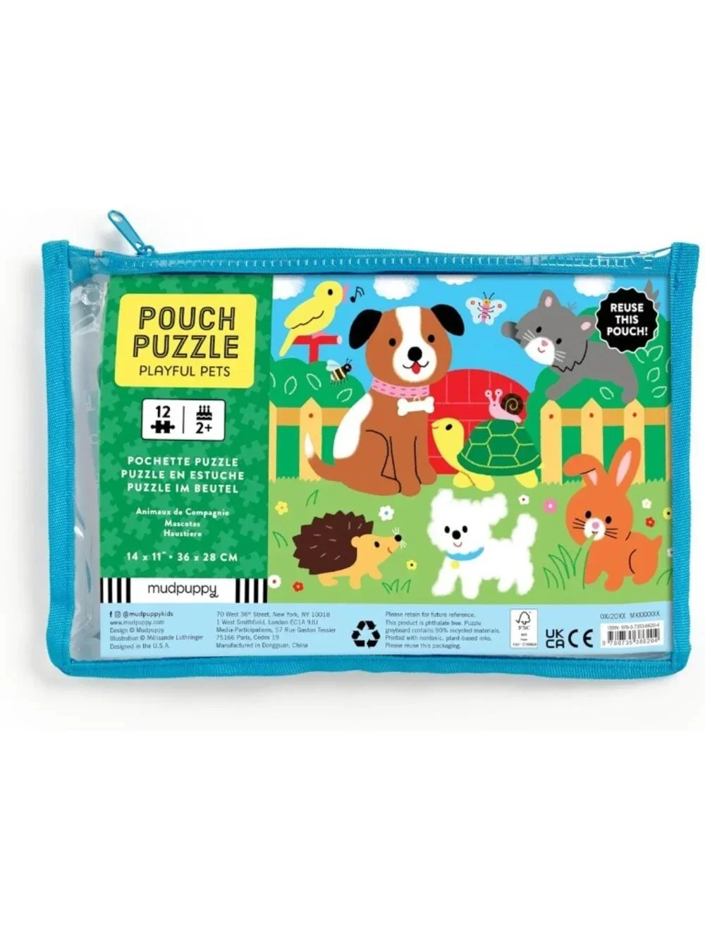 Colorful 12-Piece Pet Puzzle with Reusable Zipper Pouch - Fun & Travel-Friendly!